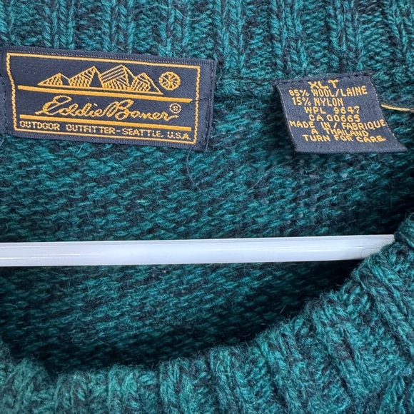Vintage Eddie Bauer Size XLT Sweater Green Fleck Wool Crewneck Pullover 90s - Picture 3 of 6